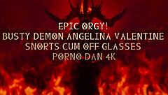 Angelina rides huge cocks in group sex. She swallows cum and swaps it for the crown.