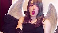 Angel with crotch growth masturbates while streaming video