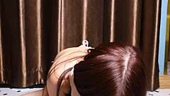 I'm watching April Maxima suck dildo then footjob