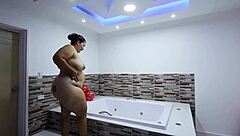 chatting about relaxing in the jacuzzi with a friend during a casual bath time