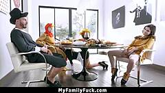 Stepfamily's Passionate Foursome on Dinner Table.
