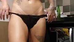 Beautiful latina licks mature natural tits in lingerie