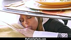Stepfamily's Passionate Foursome on Dinner Table.
