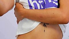 Sexy amateur latina teen 18+ touches her shaved tight pussy on phone for boyfriend