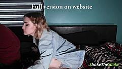 teen 18+ gets fucked while watching scary movie with monster cock gagging