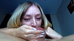 Hard dick shoots cum in throat for swallow