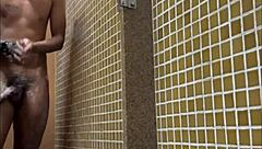 spying on brazilian black guy with monster cock in gym shower lockerroom