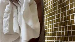 spying on brazilian black guy with monster cock in gym shower lockerroom