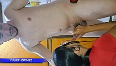 uh, at the gym i'm like giving my stepfather this amazing blowjob, and the trainer's just watching us, real homemade stuff