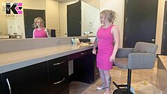 Blonde bimbo babe with big natural tits in dress explores love potion possession fantasy through humiliating solo masturbation and squirting
