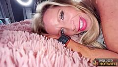 Busty blonde milf kristi kream rubs and sucks rome majors' hard cock