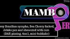 Sexy brazilian nympho bea cherry fucked drinks pee and showered with cum