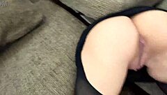 Chubby stepmother stuck in couch.