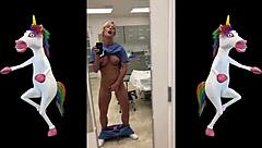 Blond with natural tits masturbates at construction site