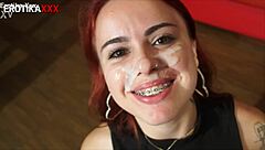 beautiful redhead gives total oral to big cock in night club