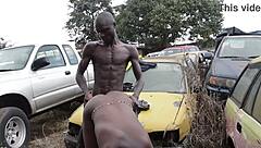 Garage blowjob with big black cock