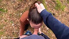 Real Russian Couple's Unexpected Blowjob In Woods