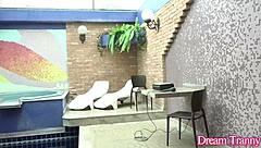 Lucky White Guy Takes Adrielhy Bronzes Big Black Shemale Cock