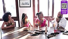 Teen 18+ Brazilian in sheer red with black couple.