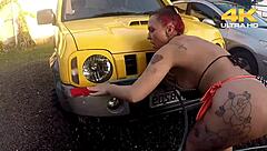 girls in public giving blowjob to guy's monster cock, flashing big natural tits