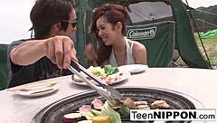 japanese girlfriend blows her guy outdoors