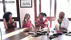 Teen 18+ Brazilian in sheer red with black couple.