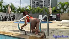 Sexy latina in bikini seduces you in pool, sucks and rides your cock at home in 69