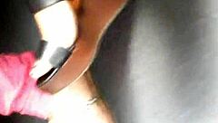 Mature Woman Hides Her Feet in Wedges and Sandals During Candid Moment