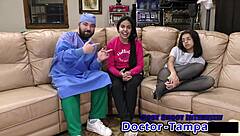 Dr. Tampa gives Alix Avery a pre-employment physical