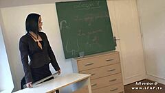 jolie student gets her ass plugged and facialized in class with two guys