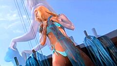 Blonde teases with clit rub