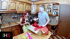 fun kitchen scene with fruit dildos masturbation