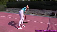 tennis teen rubs her pussy outdoors