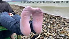 Beautiful Nylon Feet Jeans Outdoor Teasing