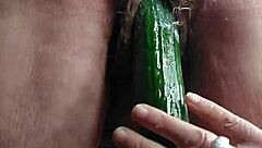 Oma fucks pussy with cucumber 😏