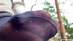 Beautiful Nylon Feet Jeans Outdoor Teasing