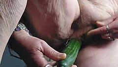 Oma fucks pussy with cucumber 😏