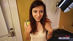 Petite brunette coed katie walls sucks a big cock and gets her twat fucked