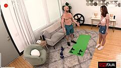 ellie nova gets horny watching her buff stepdad's big dick