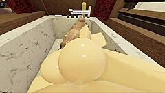 brunette with a fat ass sucks and fucks in the bathtub