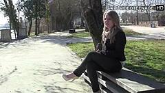 19-year-old blonde Jess boldly tries her first porn casting