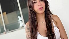 Beautiful latina Molly Smith swallows cum after interracial interview