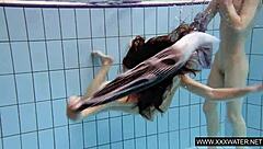 shaved brunette big tits underwater