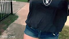 the daring housewife takes to the streets, flashing her big tits in a bold public exhibitionist adventure as an amateur milf