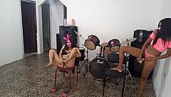 Who dances better? The white bitch or the dark-haired bitch! Both whores with strange vaginas!