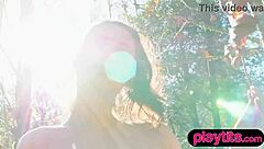 petite canadian cougar milf strips out of her lingerie outdoors