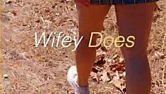 MILF Lifts Skirt to Show Shaved Pussy Outdoors