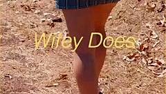 MILF Lifts Skirt to Show Shaved Pussy Outdoors