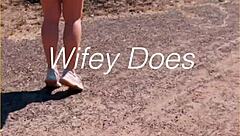 MILF Lifts Skirt to Show Shaved Pussy Outdoors