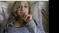 cute teen with perfect tits performs striptease and masturbation